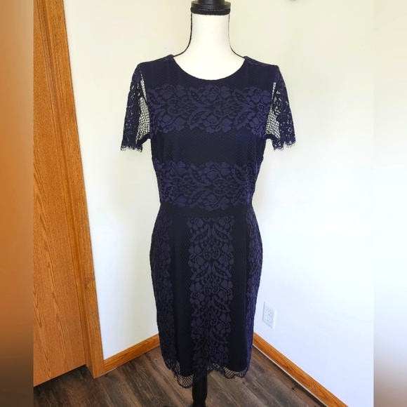 Cremieux Elegant Lace Navy Blue Dress - Picture 1 of 8